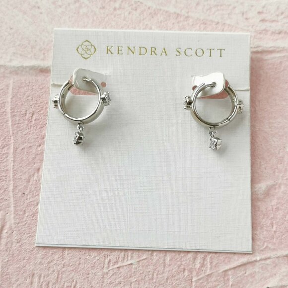 Kendra Scott Joelle White Crystal Silver Earrings - Picture 1 of 3